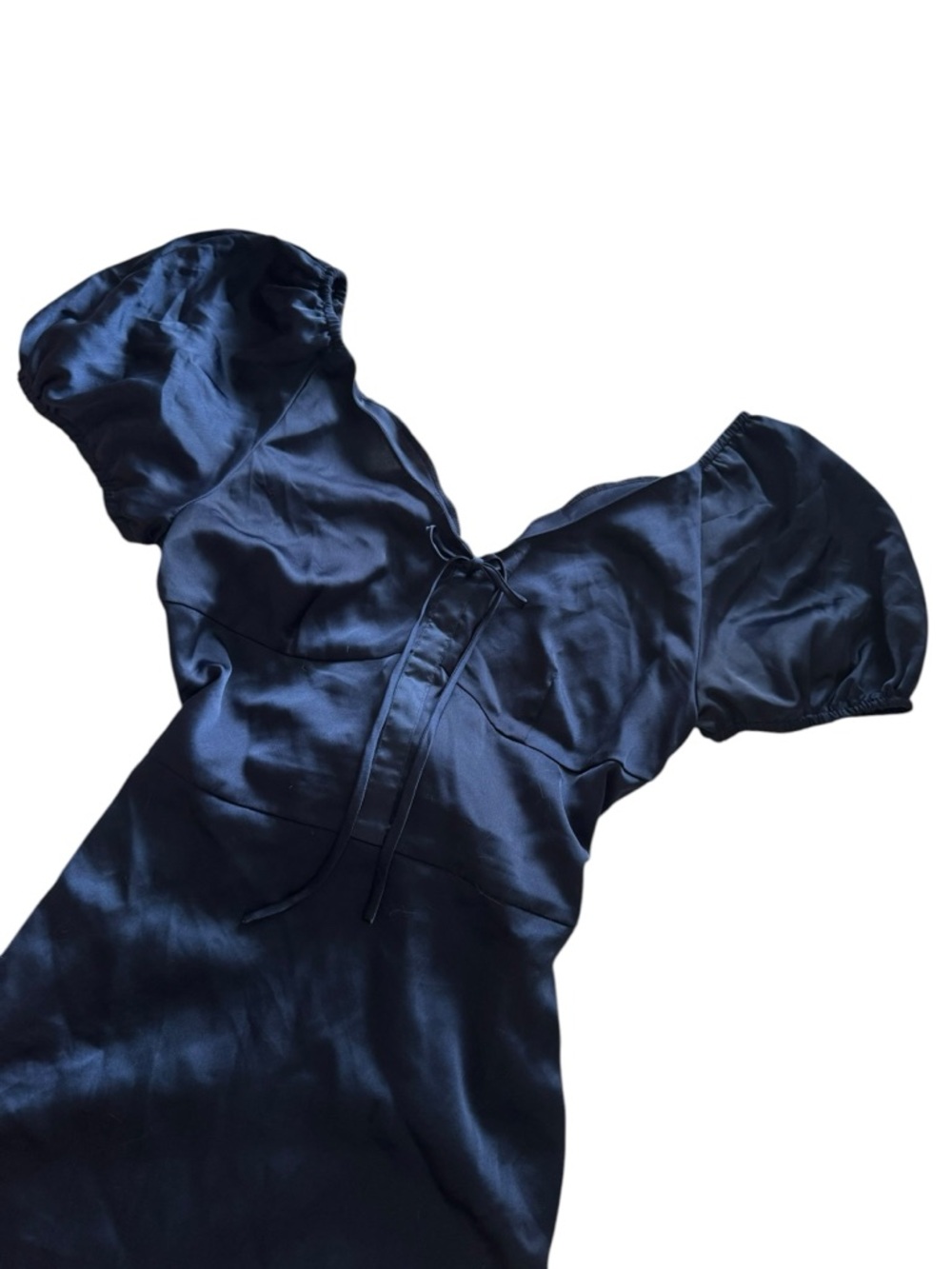 Navy Satin Puff-Sleeve Mini Dress - Women